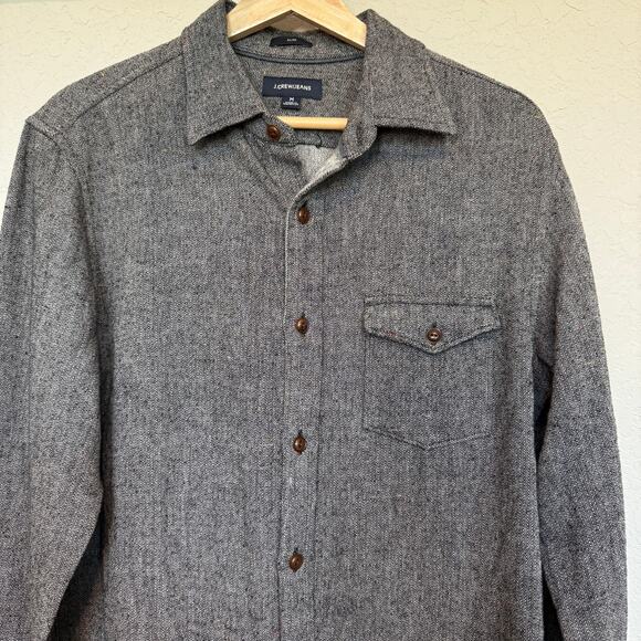 Men's J. Crew Jeans Gray Slim Fit Tweed‎ Button Down Size Medium - Picture 3 of 7